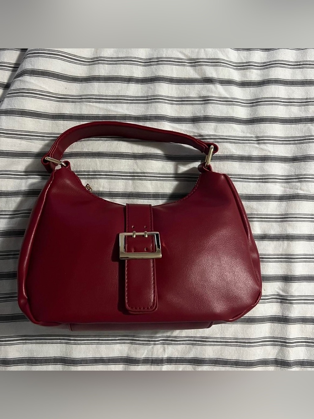 Red Shoulder Bag with Buckle Detail